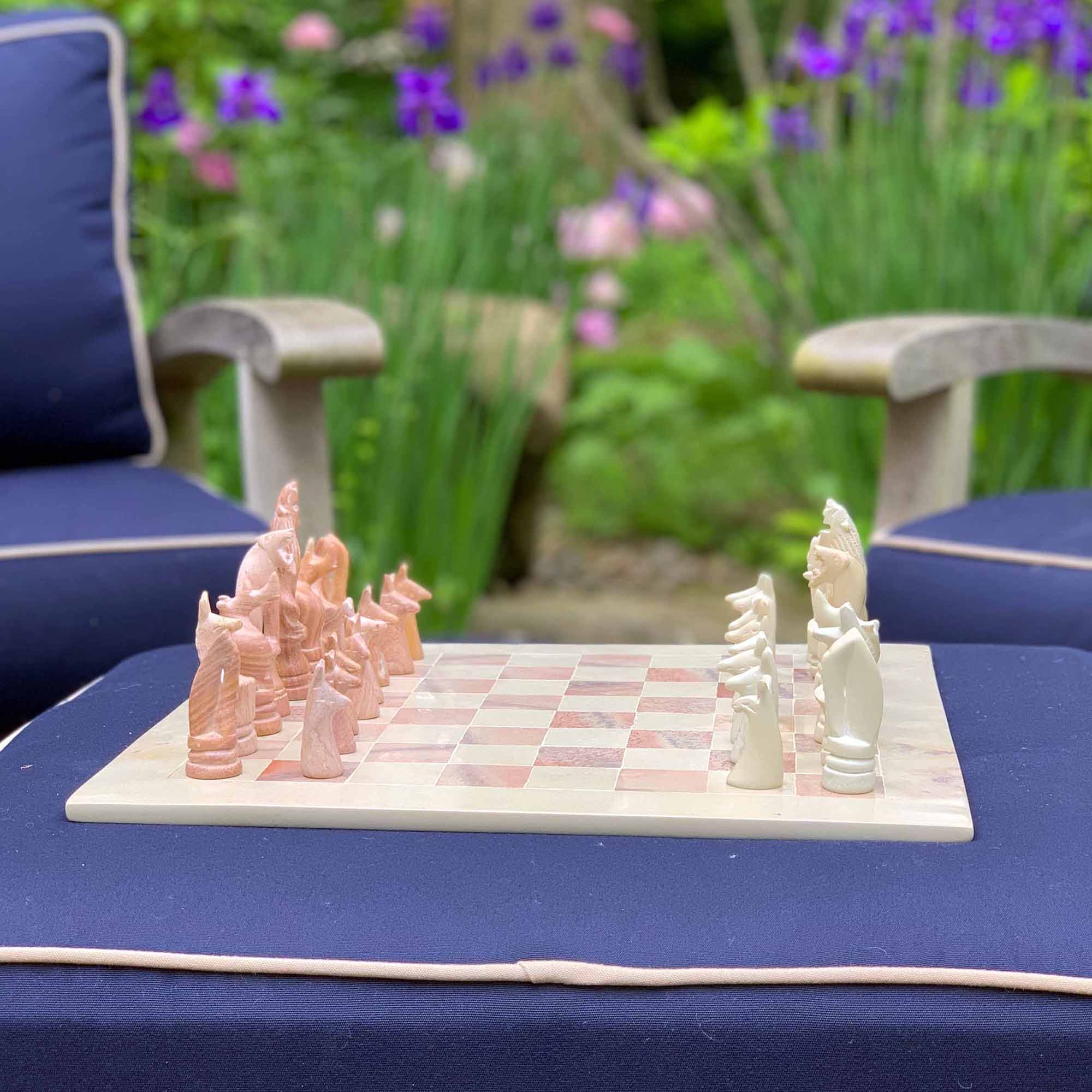 Smolart Hand Carved Soapstone Animal Chess Set Board- 15 in.