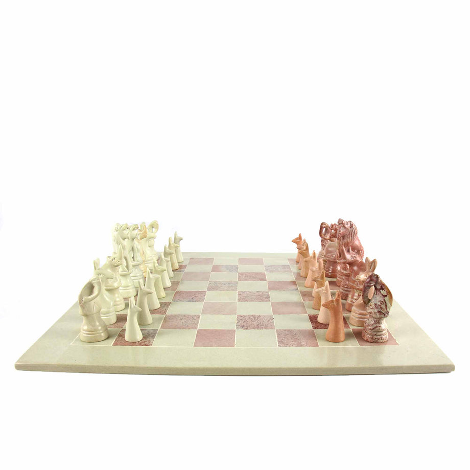 Smolart Hand Carved Soapstone Maasai Chess Set Board- 14 in.